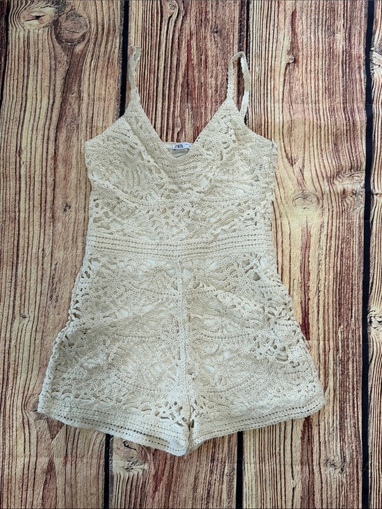Zara Pants - Zara Cream Crochet Lace Romper with V-Neck